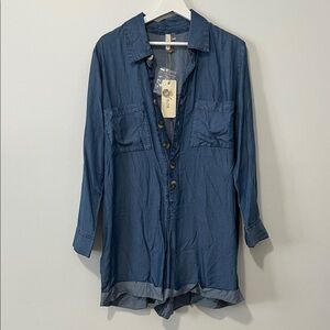 Elan Blue Button-Down Jumpsuit